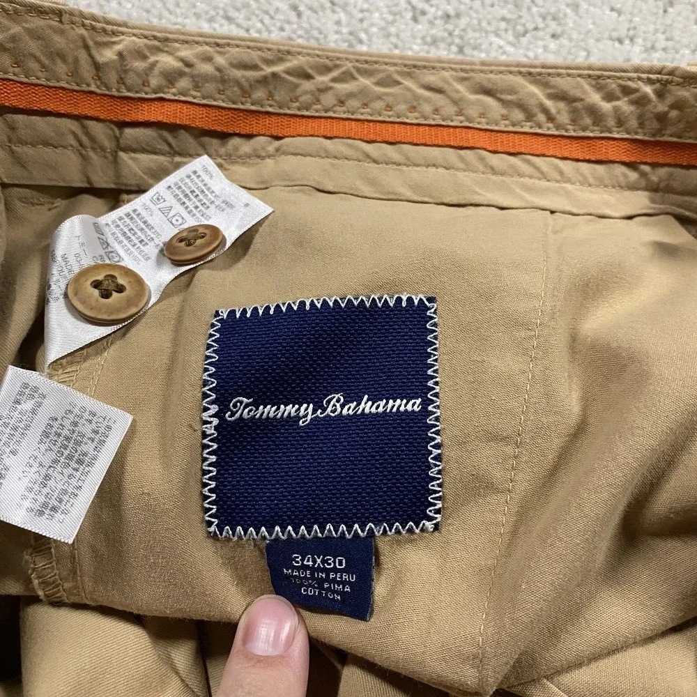 Tommy Bahama Pants Mens 34x30 Khaki Flat Front Pima Cotton Chino Work Office